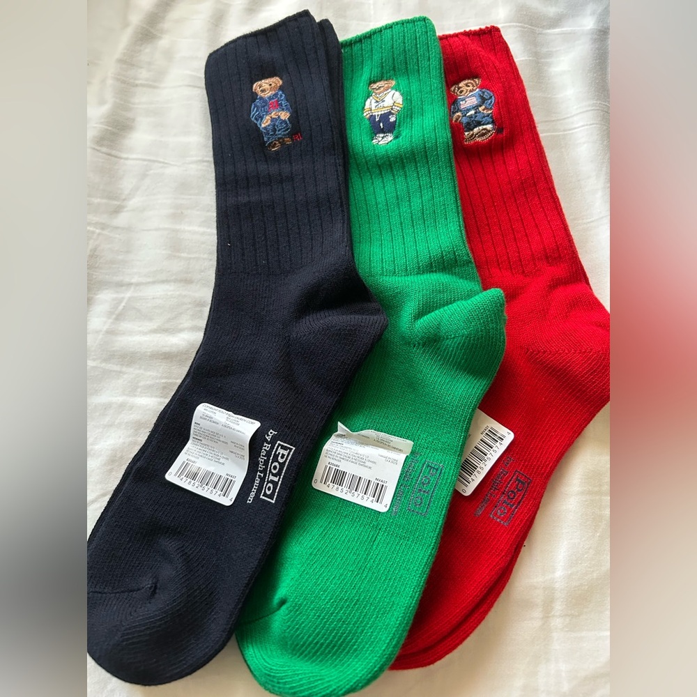 Polo by Ralph Lauren Men's Bear Crew Socks - Black, Green, Red Trio